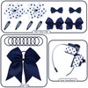 Whaline 20Pcs Back to School Uniform Hair Bows Set Navy Blue White Multi-styled School Bows Hair Clips Accessories with Headband Hair Ties Snap Hair Clips for Female Student Supplies