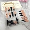 Black French Tip Nails Press on Extra Long Stiletto Acrylic Fake Nails Glitter Wavy Lines Glue on Nails Mirror Reusable Stick on Nails for Women DIY Manicure Decoration