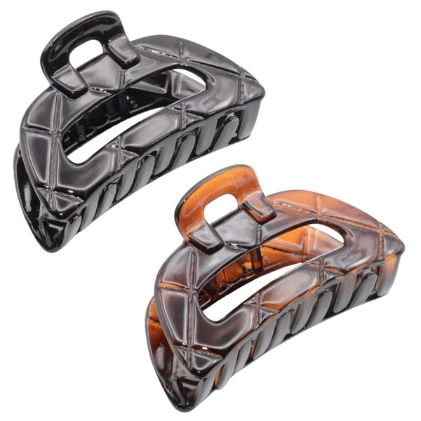 Parcelona French Elite Medium Cellulose Acetate Jaw Hair Claw Clips Durable Styling Women Hair Accessories Hair Clip for Girls (Tortoise Shell and Black)