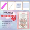 Short Press on Nails Almond - Light Pink&White Gradient Fake Nails Glitter Glue on Nails Full Cover Acrylic Nails Artificial Rhinestones Stick on Nails Glossy Short Almond Nails for Women 24 Pcs