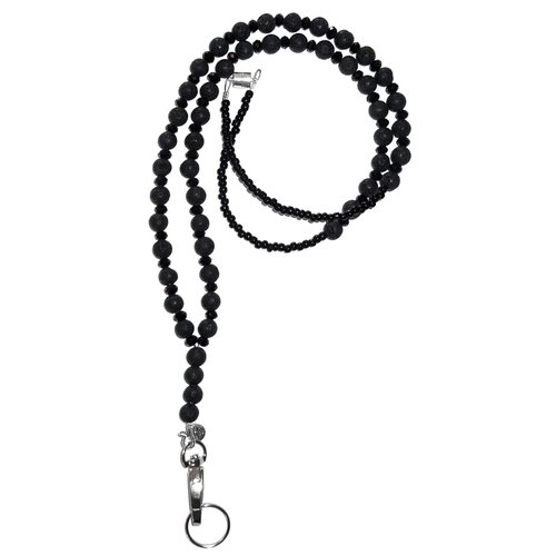 Beaded Essential Oils Diffuser Black Lava Women's Lanyard, 34" for ID Badge Card Holder Teacher Gift Nurse Cruise Keys