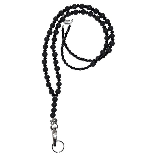 Beaded Essential Oils Diffuser Black Lava Women's Lanyard, 34" for ID Badge Card Holder Teacher Gift Nurse Cruise Keys