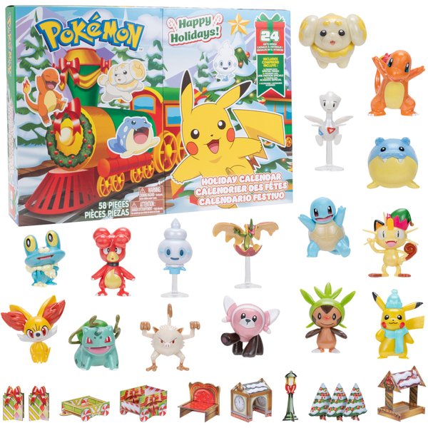 Pokémon NEW 2024 Holiday Advent Calendar w/ 24 Gifts - Christmas Playset for Kids - Officially Licensed - Includes 2" Pikachu, Bulbasaur, Charmander & More - 16 Toy Figures & 8 Christmas Accessories - Stocking Stuffer for Boys, Girls 4+