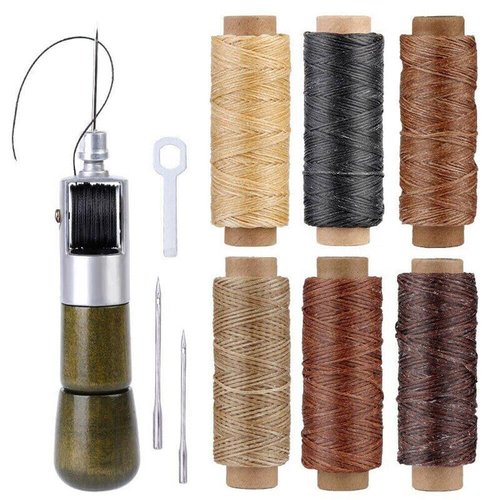 TEAMWILL Leather Sewing Awl Thread Kits Waxed Thread Manual Speedy Stitcher Tool (Type 1 Kit)