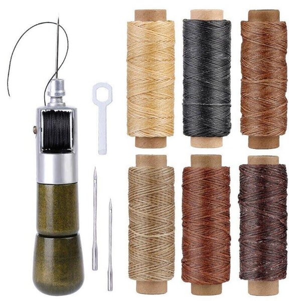 TEAMWILL Leather Sewing Awl Thread Kits Waxed Thread Manual Speedy Stitcher Tool (Type 1 Kit)