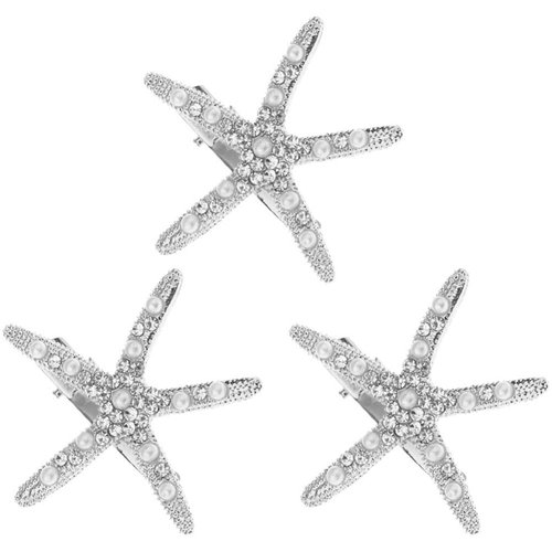 minkissy Metal Starfish Hairpins Rhinestone Starfish Hair Clip for Women 3 Pack Hair Handmade Hair Barrettes Sea Star Beach Mermaid Hairpin Hair Accessories for Girls-Silver