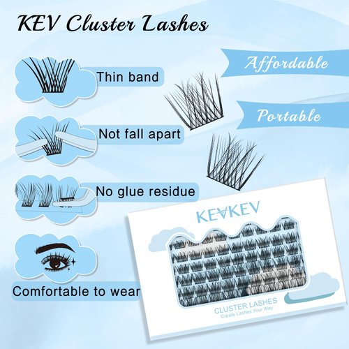 Lash Clusters 96 Pcs Cluster Lashes Eyelash Clusters DIY Cluster Eyelash Extensions Individual Lashes Thin Band & Soft(Valley,D-10-16mix)