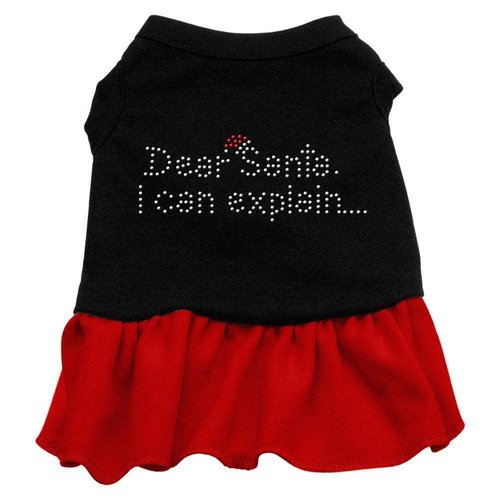 Christmas Pet Dog & Cat Dress Rhinestone, "Dear Santa, I Can Explain" Black W/Light Pink XS (0-3 lbs.)