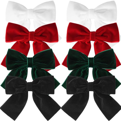 8 pcs Christmas Velvet Hair Bows Green Red Velvet Ribbon Bow Hair Clips Alligator Barrettes Hairpins for Women Girls Christmas Birthday Party Dress Accessories