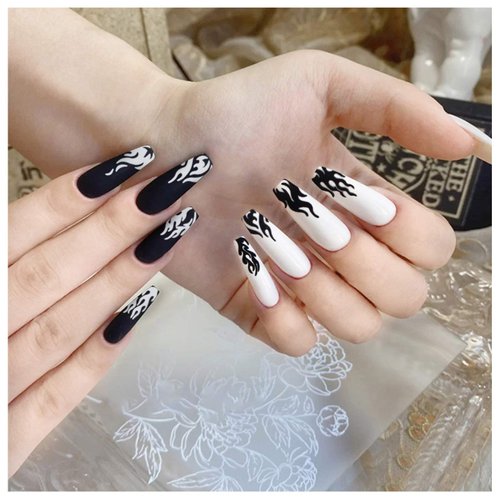 9 Sheets Flame Nail Stickers Decals, TOROKOM 3D Holographic Self-Adhesive Fire Nail Decals White Black Silver Gold Red Flame Nail Art Stickers Nail Art Supplies for Nail Decor