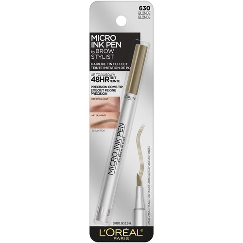 L'Oreal Paris Micro Ink Pen by Brow Stylist, Longwear Brow Tint, Hair-Like Effect, Up to 48HR Wear, Precision Comb Tip, Blonde, 0.033 fl; oz.
