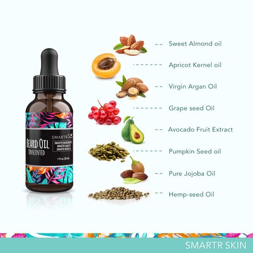 SmartrSkin Beard Growth Oil for Beard Grooming, Softening, Hair Growth - Contains Hair Vitamin E, Virgin Argan, Jojoba, Apricot, Avocado Oil - Beard Straightener for men 30ml (Yukon Pine)