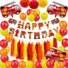 Dulousia Fire Truck Party Supplies - Fireman Happy Birthday Banner, Paper Pom Pom Tissue Tassels, Firefighter Birthday Balloon, Fire Truck Birthday Party Decorations