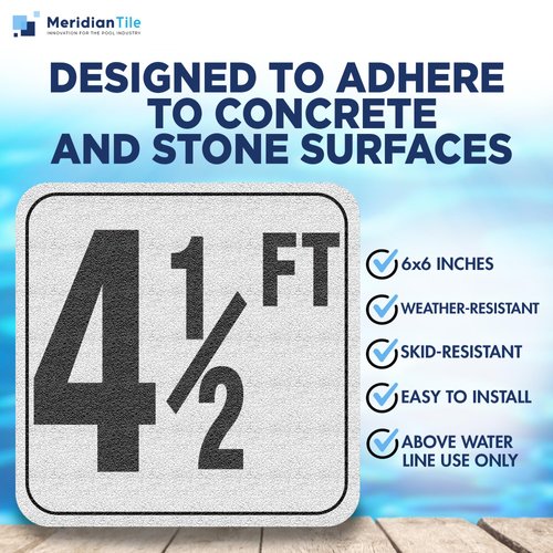 Aquatic Custom Tile, 4 1/2FT Pool Depth Markers, 6x6 Inches Vinyl Pool Stickers, Swimming Pool Number Markers, Pool Safety Signage, Adhesive Pool Depth Markers Stickers for Decks, Made in USA