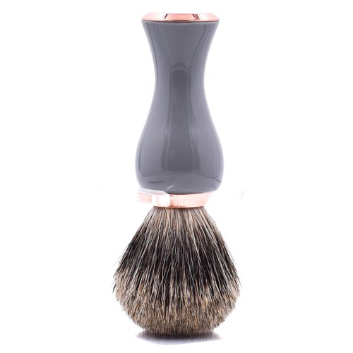 Parker Safety Razor 3-Band Pure Badger Shave Brush with Stand – Extra Dense Bristles – Deluxe Gray and Rose Gold Handle –Shaving Brush for Men & Women