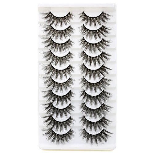 SYlashes False Eyelashes 16mm Faux Mink Lashes Fluffy Cat Eye Lashes Soft Wispy Crossed Luxury Volume Fake Lashes 10 Pairs Pack