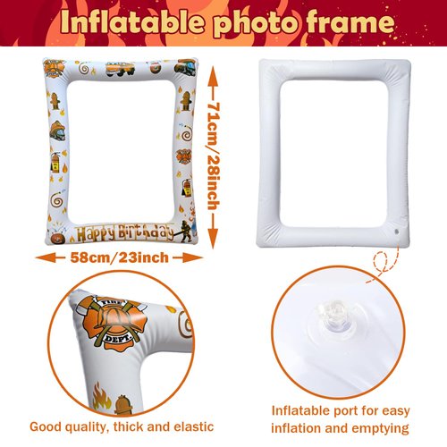 Giant Fire Truck Firefighters Theme Birthday Inflatable Selfie Frame & PhotoBooth Props Set Fireman Birthday Party Decorations Blow Up Picture Frame for Kids Birthdays Party Supplies