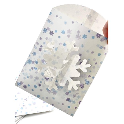 Snowflake Birthday Party Favor Bags with Clear Window 9" x 6" (10 Count)