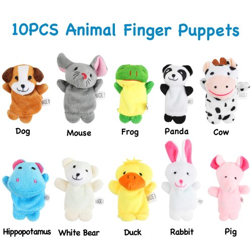 LOKIPA 10PCS Finger Toys, Soft Plush Animal Finger Puppets for Kids Mini Plush Finger Toys Assortment for Boys & Girls, Party Favors, Playtime, Schools