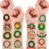 Merry Christmas Temporary Tattoos Wreath Birthday Party Decorations Favors Supplies Xmas Themed Cute Stickers 10 Sheets 100 PCS Gifts for Baby Girls Boys Class School Carnival
