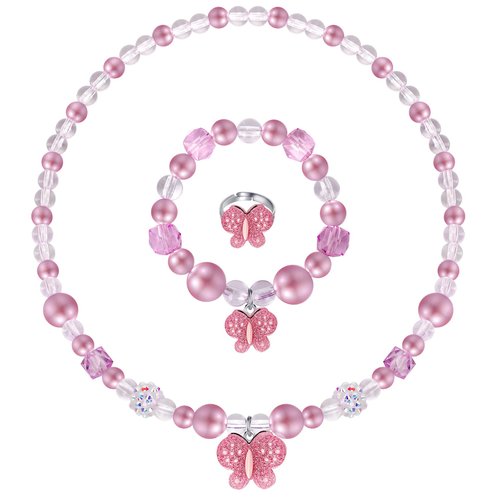 Annilubaby Butterfly Jewelry Set, Kids Butterfly Jewelry for Girls Included Necklace Bracelet Ring, Stretchy Toddler Play Jewelry Cute Toddlers Butterfly Pendant,Pretend Dress up Jewelry