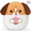 WEWILL 12‘’ Cute Soft Puppy Plush Pillow Drinking Boba Tea Adorable Dog Stuffed Animal Pillow Birthday Valentines for Toddler Kids Boys Girls