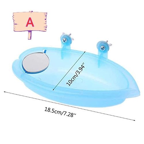 Bird Bathtub with Mirror Toy Shower Tub Bathtub Cleaning Tool Plastic Durable Adorable Odorless for Small Parrot Parakeet Cockatiel Conure Lovebird Finch Budgie Canary Cage Accessories (A)