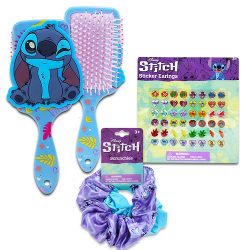 Lilo and Stitch Hair Accessories Set - Bundle with Stitch Hair Scrunchies, Sticker Earrings, Hair Brush, Tattoos, and More | Stitch Accessories for Girls