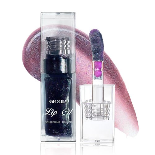 Magic Color Changing Black Glow Lip Oil, Lip Oil Tinted for Lip Care and Dry Lips, Long Lasting Moisturizing Non-sticky Transparent Plumping.(Berry Black)