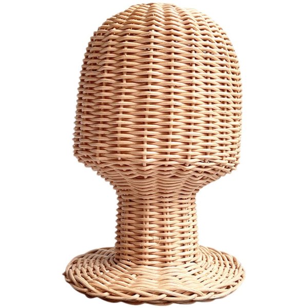 Hat Display Stand Rattan Mannequin Stand Display Showcase Hat Cap Hair Wig Stand Holder Handmade Wicker Exhibition Salon Barber Shop Beautician Hairdresser Hair Stylist Demo