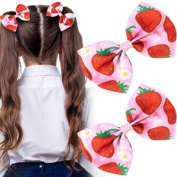 HINZIC 2 PCS Strawberry Bow Hair Clips Cute Pink Hair Snap Barrettes Summer Fruit Strawberry Beach Halloween Christmas Beach Wedding Hair Accessories for Women Rapunzel