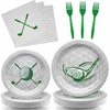 96Pcs Golf Party Supplies Disposable Tableware Set Serve 24 Guests Include Golf Paper Plates and Napkins Green Plastic Forks Sports Theme Retirement Golf Birthday Party Decorations