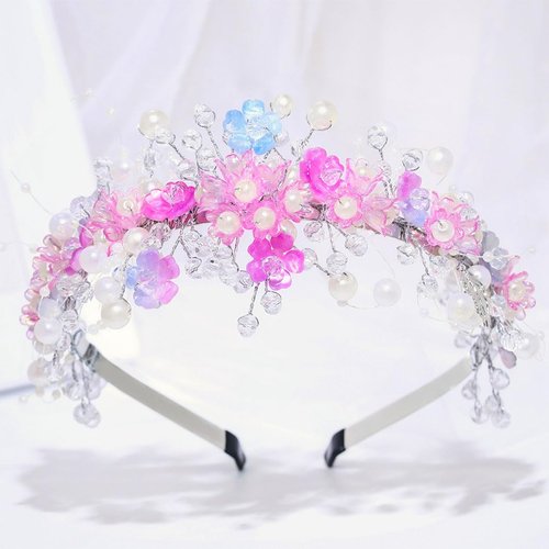 Woeoe Pearl Princess Headband Pink Flower Crystal Hair Band Birthday Wedding Communion Hair Accessories