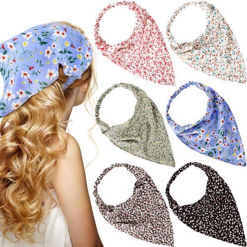 Syhood 6 Pcs Floral Elastic Hair Bandanas Boho Scarf Headband Chiffon Head Kerchief Turban with Hair Clips for Women(Retro Floral Patterns)