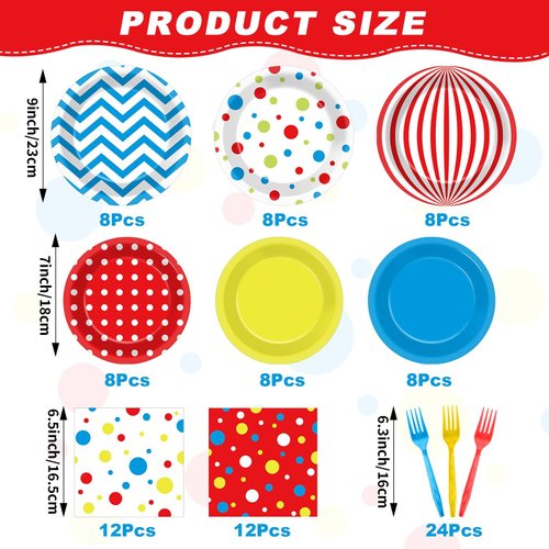 Justforjoyful 96Pcs Carnival Party Supplies Circus Theme Plates Napkins Tableware Set Red Blue Carnival Party Decorations Dinnerware for Kids Birthday Baby Shower Circus Party Favors Serves 24 Guests