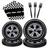 96 Pcs Race Car Party Plates and Napkins Sets, Racing Car Race Track Party Supplies Disposable Tableware Decorations Racing Wheel Sports Themed Dinnerware for Boys/Kids Birthday Party, Serves 24