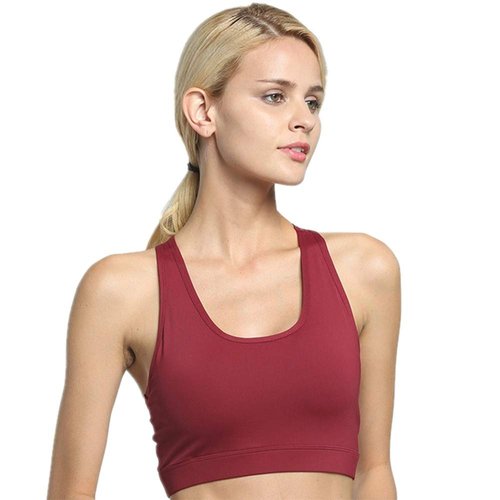 Women High Impact Sports Bra Phone Pocket Running Bra Seamless Wirefree Workout Top Vest Activewear (Wine red, L)