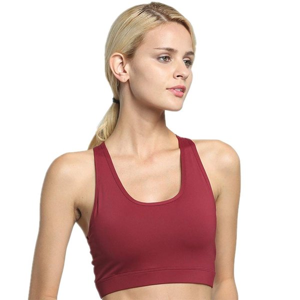 Women High Impact Sports Bra Phone Pocket Running Bra Seamless Wirefree Workout Top Vest Activewear (Wine red, L)