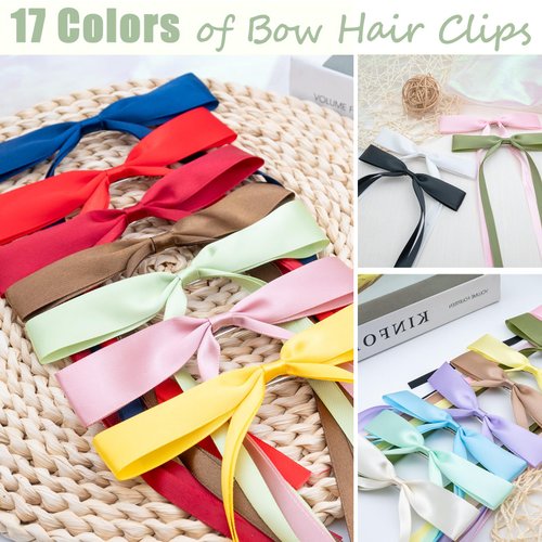 GlowMyst 20PCS Hair Bows - Long Tail Bowknot Hair Clips, White Bow Hair Barrettes, Stylish Hair Bows for Women and Girls, 17 Color Mixing, Elegant Bows for All Hair Types