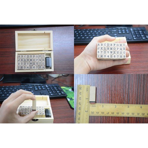 Pack of 36 Pcs Small Wooden Rubber Stamps 0.2 Inch of Letter and Number for DIY Craft Card and Photo Album (B)