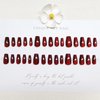 Red Press on Nails Short Coffin Fake Nails Glitter False Nails with Designs Bling Acrylic Nails Press ons Glossy Glue on Nails Cute Artificial Stick on Nails for Women Nails Decorations 24pcs
