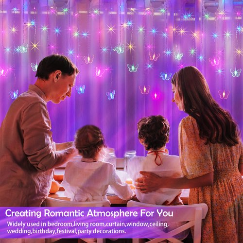 120 LED Butterfly Curtain Fairy Lights USB Plug in,8 Modes 20FT Copper Wire Firefly Twinkle String Lights with Timer/Remote for Bedroom Dorm Wedding Party(Rainbow)