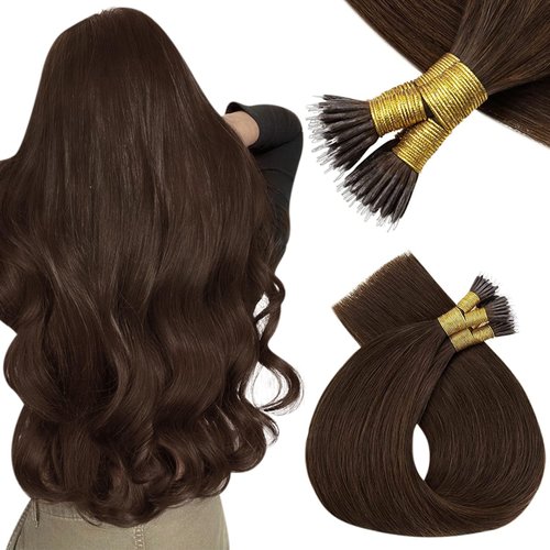 Vivien Brown Nano Tip Hair Extensions Real Human Hair Chocolate Brown Nano Bead Hair Extensions Human Hair 18 Inch Straight Nano Ring Hair Extensions 100% Real Human Hair for Women Soft #4 50 Grams