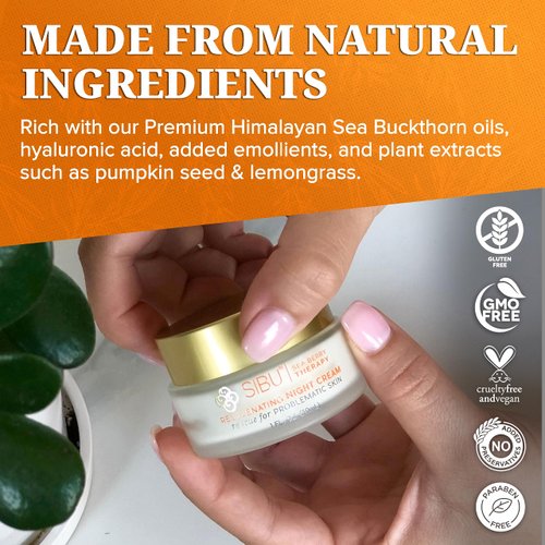 sibu Rejuvenating Night Cream (1 oz), Made With Premium Himalayan Sea Buckthorn & Hyaluronic Acid – Hydrates, Smooths Wrinkles, and Repairs Aging, Sun-Damaged Skin
