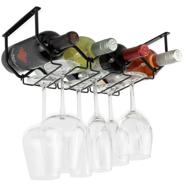 Wallniture Piccola Under Cabinet Wine Rack & Glasses Holder Kitchen Organization with 4 Bottle Organizer Metal Black