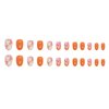 Flower Press on Nails Short Fake Nails, 24Pcs Oval Nails Cute Design Glue on Nails Glossy Orange False Nails Spring Summer Nail Art Decorations Short Almond Acrylic Nails for Women Girls