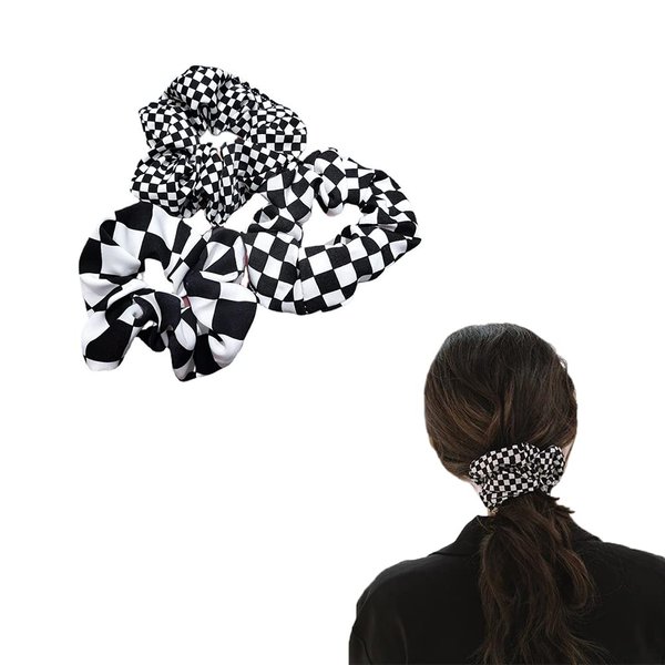 Buffalo Plaid Scrunchies Hair Bands Elastic Hair Ties for Women Girls Checkboard Hair Scrunchie Black and White Checkered Hair Accessories for Women Girl Ponytail Holders
