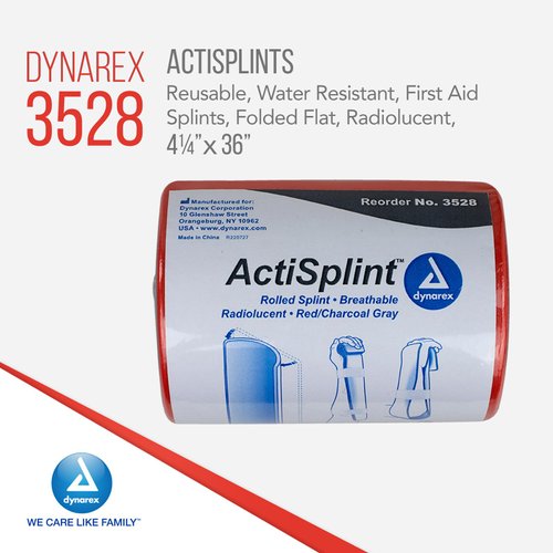 Dynarex Multipurpose ActiSplints - Reusable Waterproof First Aid Splints for Emergency Medical Supplies & Sports Medical Kit - 4¼" × 36" Rolled Splint, Case of 50
