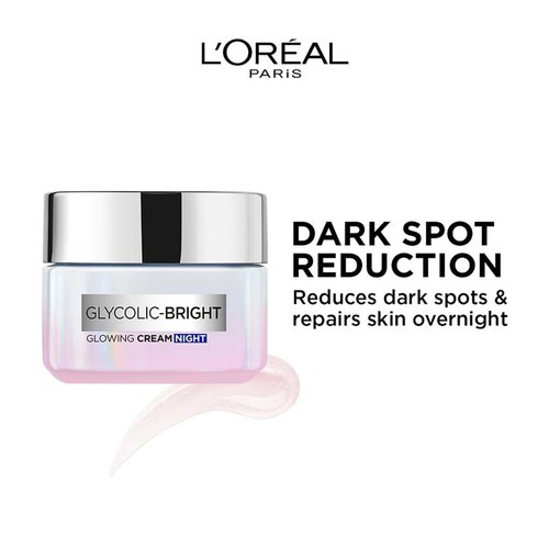 L'Oreal Paris Glycolic Bright Glowing Night Cream, 15ml |Overnight Brightening Cream with Glycolic Acid that Visbily Minimizes Spots & Reveals Glowing skin