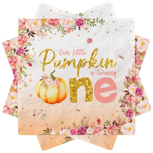 Little Pumpkin First Birthday Decorations-40pcs Little Pumpkin is Turning One Napkins, Disposable Fall Pumpkin 1st Birthday Paper Napkins for Girls Autumn Thanksgiving Pumpkin Party Supplies